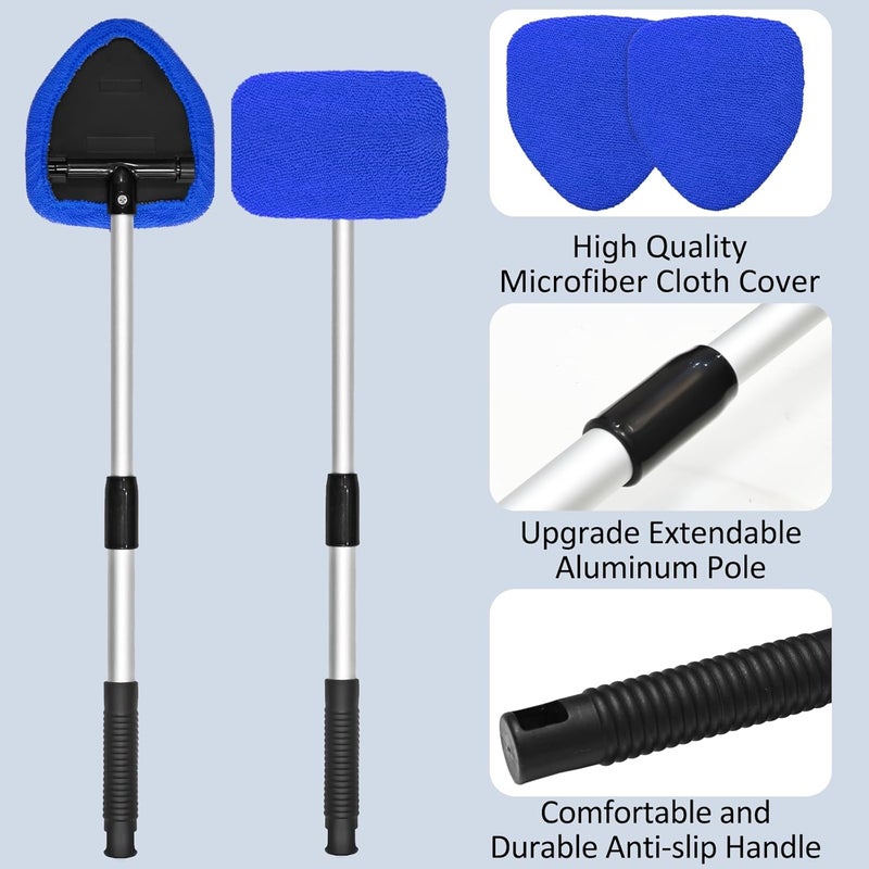 Beieverluck 20 Pieces Windshield Cleaner Tool, Inside Car Windshield Cleaning Tool with 12 Microfiber Pads, 4 Spray Bottle, and Extendable Handles Car Window Cleaning Tool Kit, Blue - Image 4